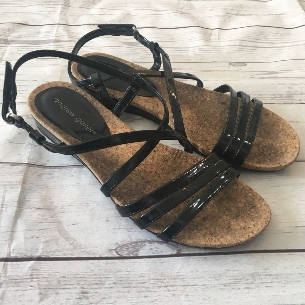 ANDREW GELLER Downtown Patent Leather Cork Sandals
